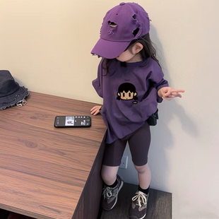 女童短袖套装夏季款卡通印花圆领薄款t恤宝宝休闲百搭薄款骑行裤