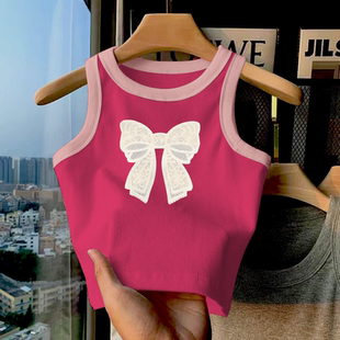女童背心夏季装新款拼色卡通印花无袖上衣宝宝洋气休闲螺纹背带衫