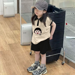 套装 卡通印花翻领背心宝宝洋气休闲宽松五分裤 夏季 新款 装 女童无袖