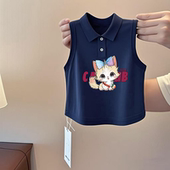 上衣宝宝休闲薄款 女童无袖 百搭打底 新款 卡通印花POLO衫 背心夏季 装