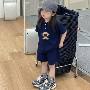 薄款 新款 卡通印花POLO衫 上衣宝宝休闲百搭五分裤 套装 女童短袖 夏季