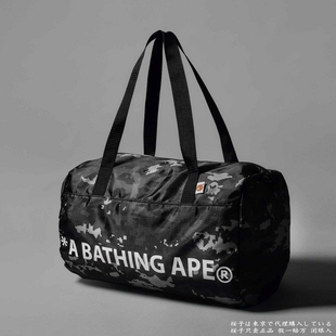 樱子日本购A BATHING APE 猿人迷彩大容量波士顿包 圆筒包ins潮包