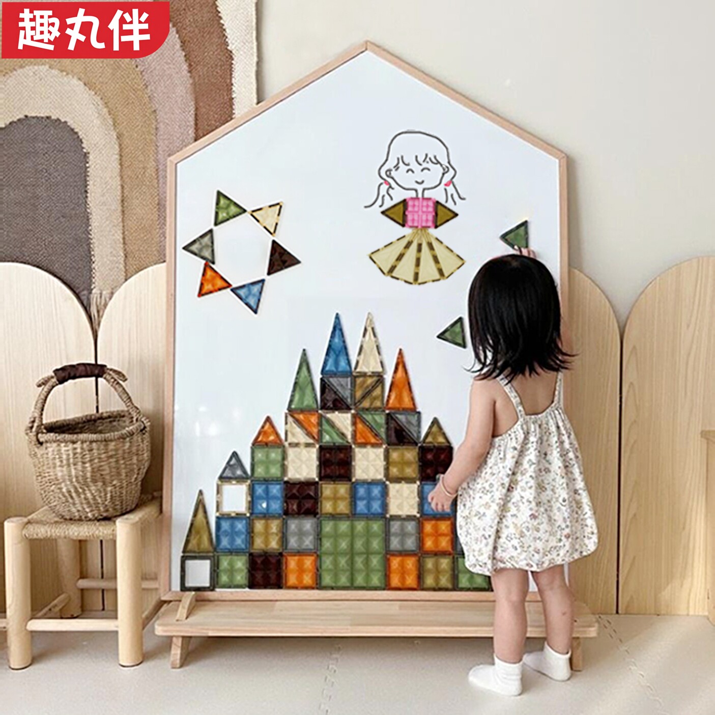 实木儿童画板宝宝磁性双面写字板家用幼儿支架式涂鸦画画黑板白板