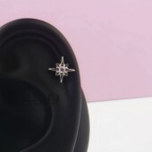 F136钛合金圆锆四芒星耳钉5A锆石M0.9螺旋1.0mm甜美耳骨耳垂钉
