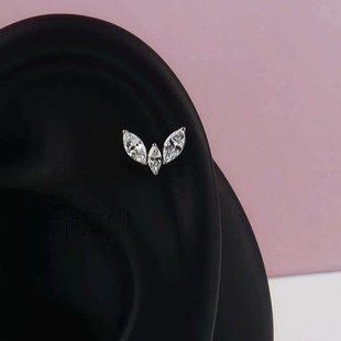 F136钛合金三马眼天使之翼耳钉M0.9内螺旋甜美耳骨耳垂钉日韩风