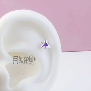 F136医用钛合金三角钻耳钉超闪5A锆石仙女耳垂钉5mm大小亲肤养耳
