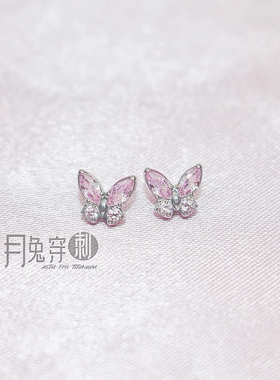 钛合金镶钻蝴蝶耳钉F136钛镶5A钻耳垂钉1.0mm螺旋耳骨钉小耳朵钉