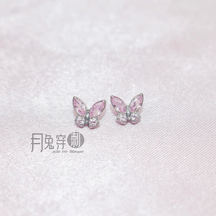 钛合金镶钻蝴蝶耳钉F136钛镶5A钻耳垂钉1.0mm螺旋耳骨钉小耳朵钉