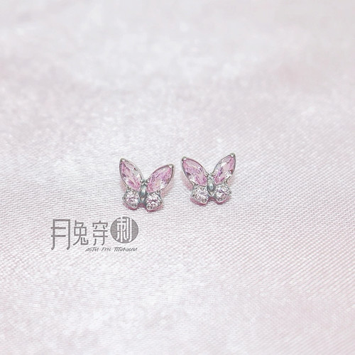 钛合金镶钻蝴蝶耳钉F136钛
