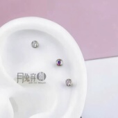 F136钛合金3mm圆盘钻耳钉5A锆石M0.9内螺旋甜美耳骨耳垂钉日韩