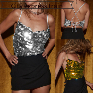 embroidered 大小不规则 Women sequined sexy dres春季 neck