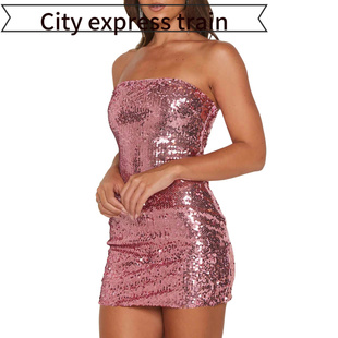 embroidered sequined dres春夏性感网红辣 neck sexy Women