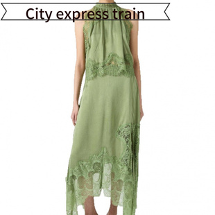 hollow dress独立站无袖 pleated fit 蕾丝开叉两件套圆 slim Sexy