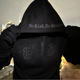 Printed Loose Gray Hooded Sweatshirt Top男装印花暗烫钻黑系列