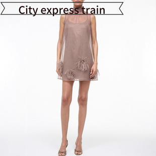 embroidered 连 Women sequined sexy dres春秋系带无袖 neck