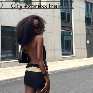 sexy fit slit dress women性感深拼接铆钉露 Strapless for slim