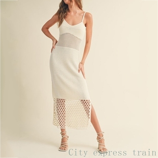 set for women Two home nightgown 2025镂空纯色镂空吊 piece