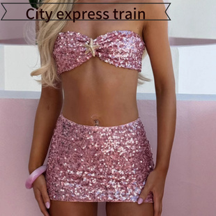 embroidered 亮片比基 Women sequined sexy dres年新品 neck