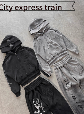 Letter embroidery loose casual long pants hoo美式复古字母刺