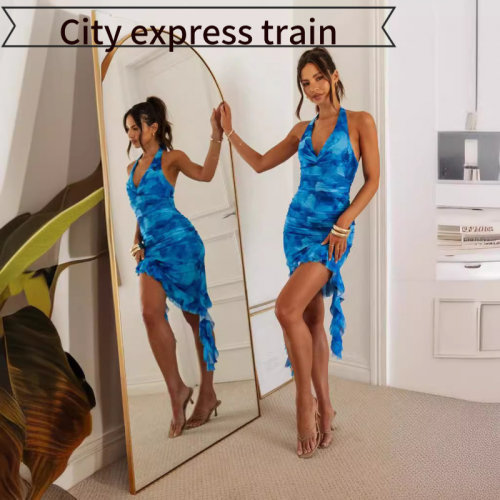 ecklongbubblesexydress印花性感