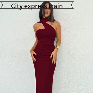sexy slit dress Strapless women热销性感抹胸无袖 fit for slim