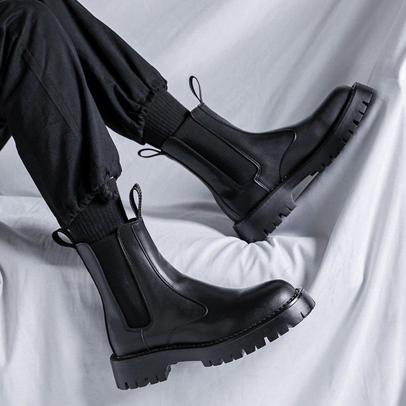 【商场同款】高帮英伦马丁靴 冬季加绒烟筒靴男款 厚底增高圆头橡