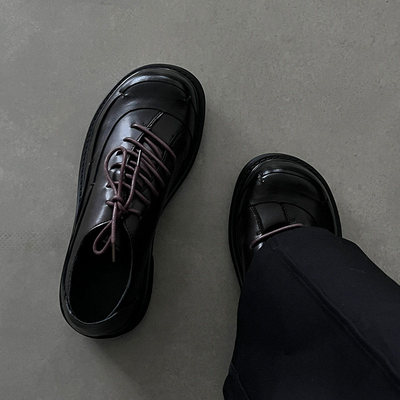 【商场同款】大头皮鞋男款圆头德比鞋2025新款厚底增高棕色通勤cl