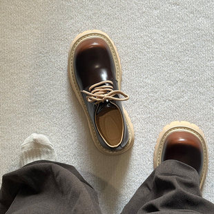 【商场同款】大头皮鞋男款米奇德比鞋高级感棕色厚底增高英伦风通