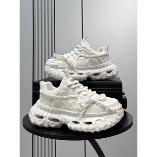 【商场同款】男鞋2025冬季新款超火老爹鞋小众鞋子女款白色厚底内