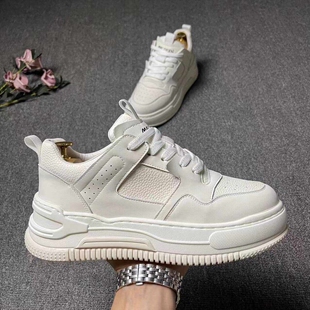 【商场同款】小白鞋男款2024新款厚底面包鞋低帮系带运动休闲鞋潮