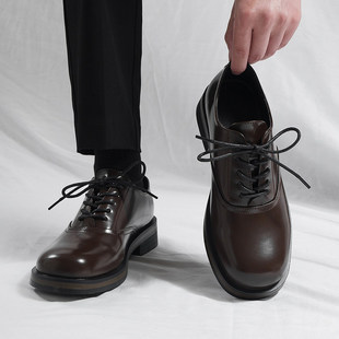 【商场同款】棕色皮鞋男款高级感英伦风厚底增高方头德比鞋男士冬