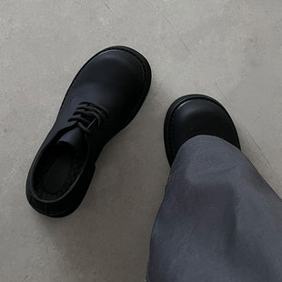 【商场同款】黑色大头皮鞋男款米奇德比鞋哑光磨砂情侣厚底增高cl