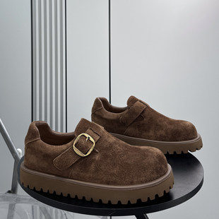 【商场同款】真皮勃肯鞋男款2026新款冬季加绒鞋子男士增高鞋厚底