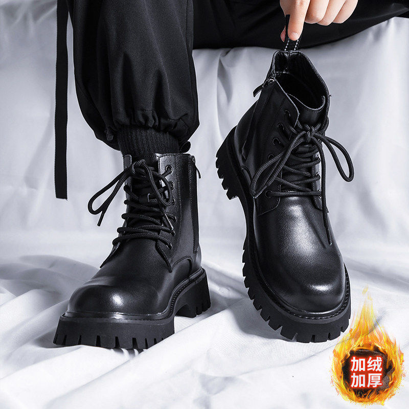 【商场同款】马丁靴男款秋冬季加绒真皮软皮高帮靴子中帮英伦风工