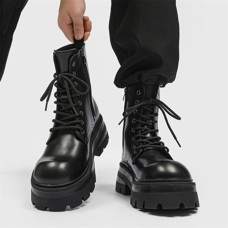 【商场同款】厚底7cm马丁靴男女英伦风高级感拉链cos增高鞋情侣高