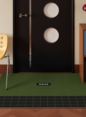 中古风入户门垫2025新款进门绿色地垫家用玄关格子丝圈脚垫可定制