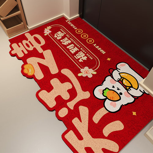 小红书同款红色丝圈入户门地垫子