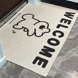 入户门地垫2025新款 简约高级感玄关线条小狗丝圈脚垫定制耐脏防滑