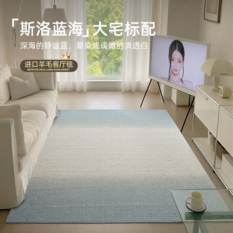 斯洛蓝海羊毛地毯2026新款客厅小清新奶油风轻奢高级卧室沙发地垫