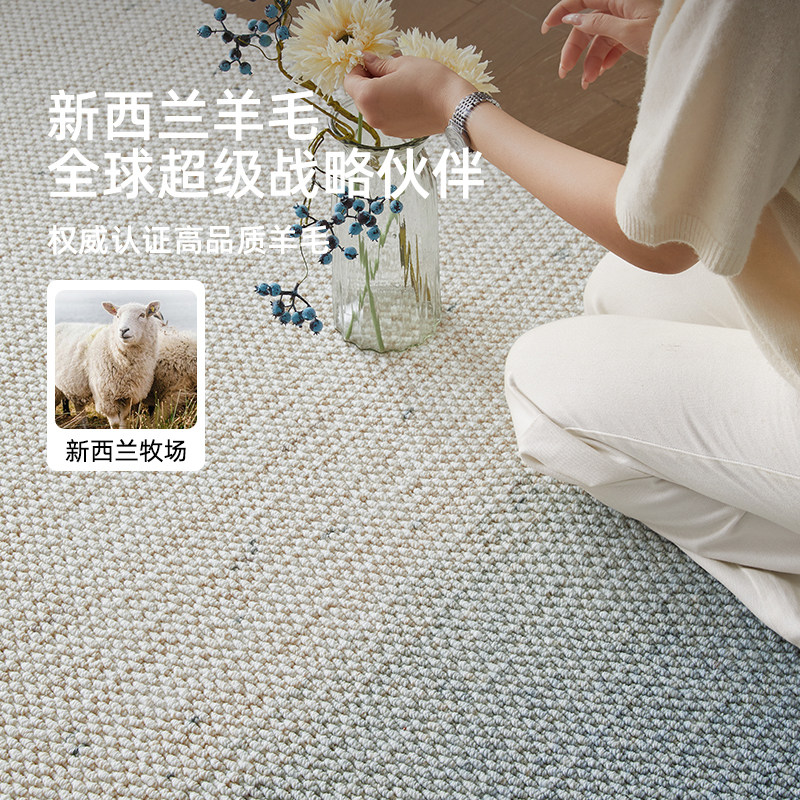 斯洛蓝海羊毛地毯2026新款客厅小清新奶油风免洗可擦卧室沙发地垫