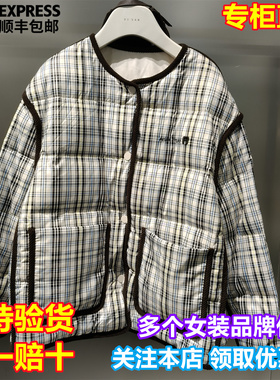 REVAN/芮范国内代购2025冬季新复古圆领系扣格子羽绒服RL90502192