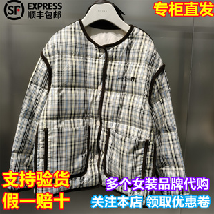 REVAN/芮范国内代购2025冬季新复古圆领系扣格子羽绒服RL90502192