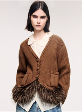 UOOYAA/乌丫国内代购2025年冬季新毛毛下摆毛开衫UY25442M460148