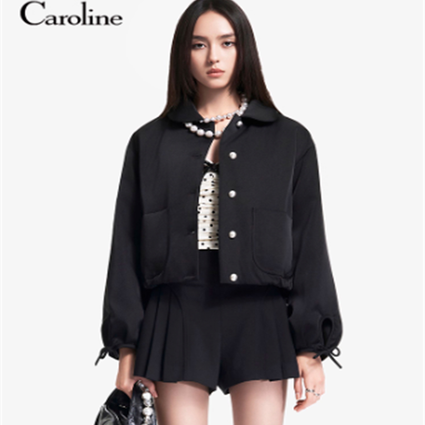 专柜正品 CAROLINE/卡洛琳2025冬季新学院派光泽羽绒夹克XRC6G01A