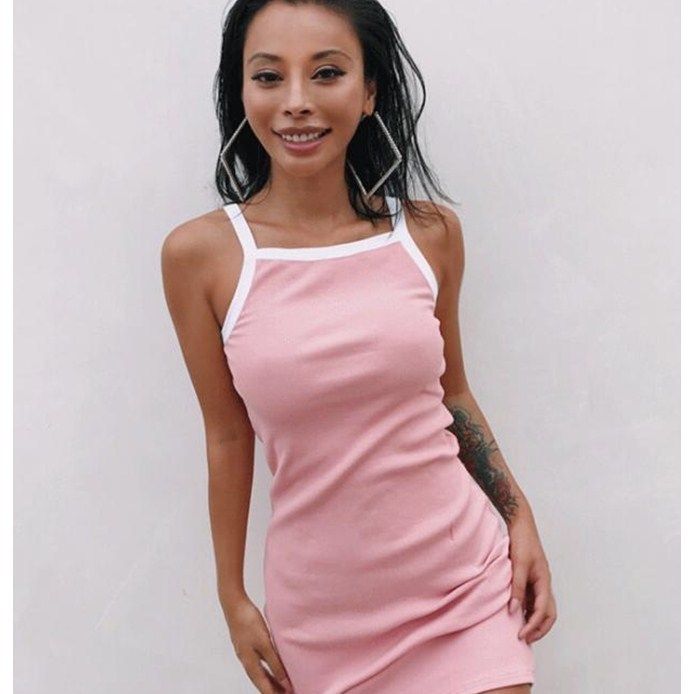2018速卖通wish欧美爆款纯色吊带性感包臀女士连衣裙1748