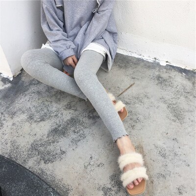 2018新款木耳边螺纹竖条九分裤弹力棉紧身打底裤418211