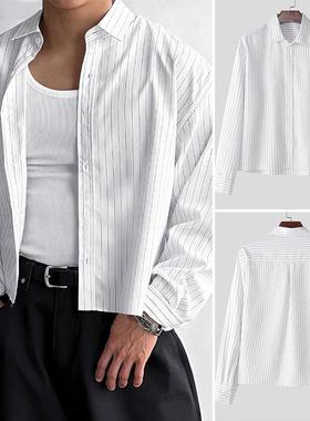 2025秋季新款欧美男装宽松长袖条纹衬衫休闲打底衫潮Men