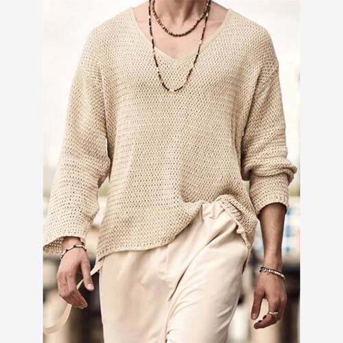 2025夏季覆古纯色V领长袖