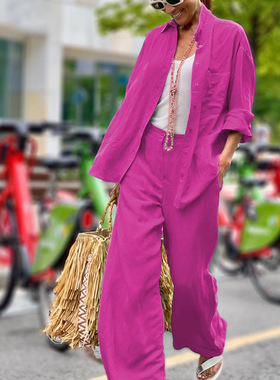 纯色衬衣长裤套装 Solid Color Long Sleeve Shirt Trousers Set