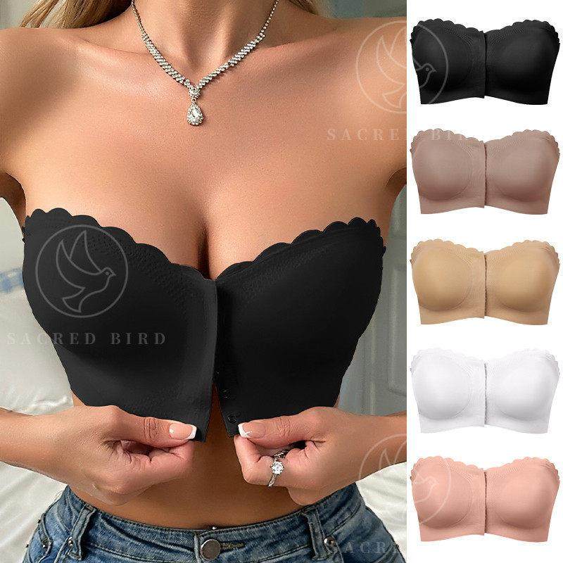 可拆卸隐形肩带防滑女士抹胸无痕波浪边薄款前扣性感美背聚拢